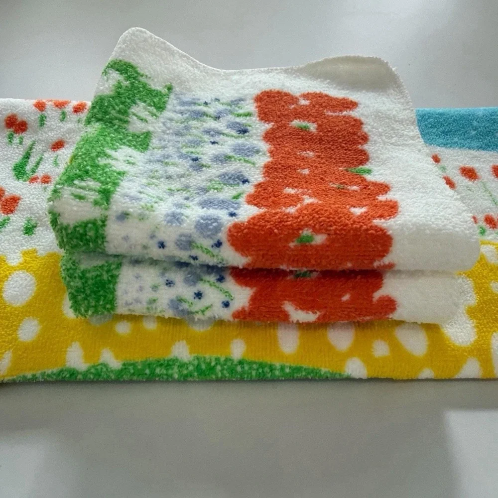 Set 3 Inger McCabe Elliott For Martex Spring Valley 1-Hand Towel 2-Face Towels‎